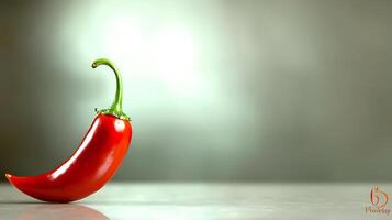 Vibrant red chili pepper resting on a smooth surface with a blurred background ambiance photo