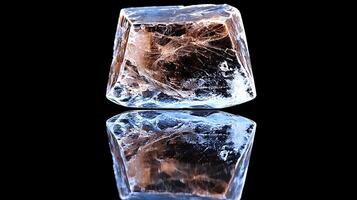 A close-up view of a crystal with reflective surfaces showcasing intricate internal patterns photo