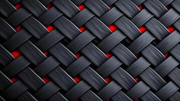 Close-up of a textured black and red woven pattern showcasing intricate details and depth photo