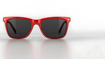 Stylish red sunglasses resting on a smooth surface, reflecting soft light in the background photo