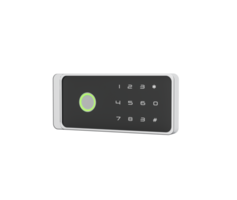Digital safe lock with a rectangular touchpad and a green button in the center. 3D Illustration png