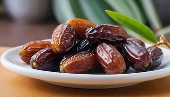 Dates are in a bowl on a table photo