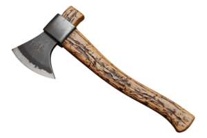 A Rustic Handcrafted Hatchet with a Distinctive Wood Handle png