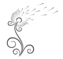 Stylized flower field with dandelion seeds flying. vector
