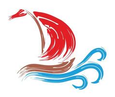 Sea vessel with red sails. vector