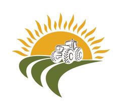 A tractor logo in a wheat field from the sun dawn. vector