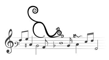 Musical notes with stylized cat and mouse. vector