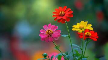 Colorful flowers in a field with blurred background photo