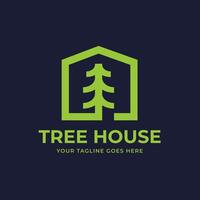 Modern Logo Design House with Simple Pine Tree. Minimalist illustration between Nature and architecture. Suitable for Property, Real Estate, Construction, Ecology, Housing business vector