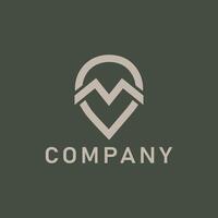 Pin Marker Design with Mountain Design Template Forming Letter M, Modern Minimalist Style vector