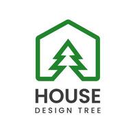 Modern Logo Design House with Simple Pine Tree. Minimalist illustration between Nature and architecture. Suitable for Property, Real Estate, Construction, Ecology, vector