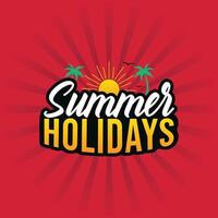 Summer Holiday banner with 3D text and sun illustration on a red retro background. Ideal for discount labels, stickers, tags, posters, billboards, backdrops, and web banners. vector