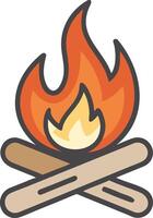 campfire burning. A cartoon of a fire with a log vector