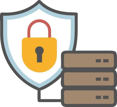 Data Security. A security shield with a key on it. shield protect the servers from unauthorized access vector