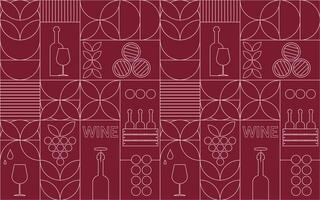 Red wine themed background with design elements in simple geometric style. Seamless trendy pattern with abstract shapes. Perfect for wine packaging design, cover design, wine menu vector