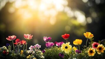 Colorful flowers in the sun with a blurry background photo