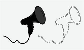 Black and white color variation Silhouette megaphone icon illustration with line art, easy to customizable file vector