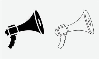 Silhouette megaphone icon illustration with line art Megaphone premium , fully editable layout easy to customizable, black and white color vector