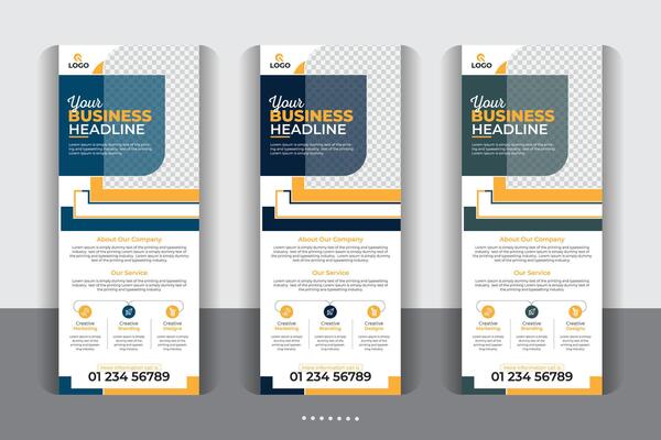 Vertical display banner, Creative rollup banner design, modern creative rollup, unique pull up banner template design.