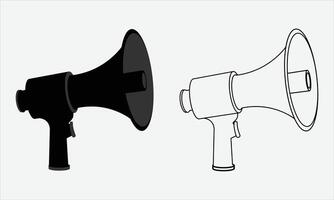 Silhouette megaphone icon illustration with line art Megaphone premium , fully editable layout easy to customizable, black and white color variation vector