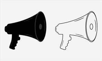 Black and white color variation Silhouette megaphone icon illustration with line art, customizable file vector