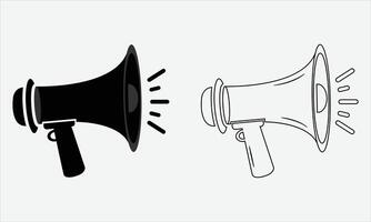 Megaphone illustration, Megaphone silhouette with line art black and white color variation, fully editable layout vector