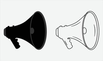 Megaphone illustration, Megaphone silhouette with line art black and white color variation, fully editable layout easy to customizable vector