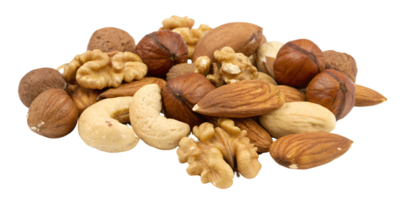 Mixed Shelled Nuts Hazelnuts, Walnuts, Cashews, and Almonds Isolated On Transparent Background png