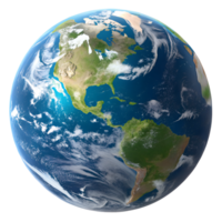 High Resolution 3D Earth Model with Continents and Oceans Isolated on Transparent Background png
