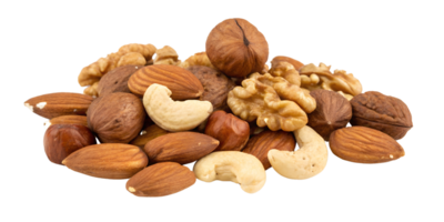 Mixed Shelled Nuts Hazelnuts, Walnuts, Cashews, and Almonds Isolated On Transparency Background png