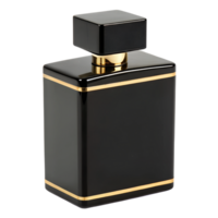 Sleek Matte Black and Gold Perfume Bottle with Minimalist Lines On Transparent Background png