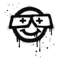 Smiling face emoticon character with sunglasses. Spray painted graffiti smile face in black over white. isolated on white background. vector
