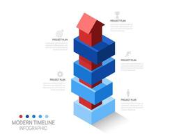 Infographics isometric arrow symbol timeline business 5 steps to success template. vector