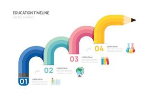 Infographic timeline education template with pencil and 4 steps with icons. illustration. vector