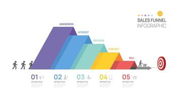 Sales funnel Infographic diagram template for business. Modern arrow Timeline 5 steps, presentation infographics. vector