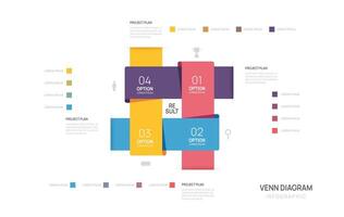Venn diagram infographic chart template for business start up presentation illustration. vector