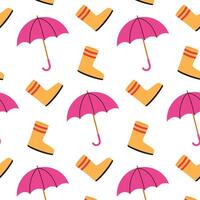 Colorful pattern featuring rain boots and umbrellas on a white background vector