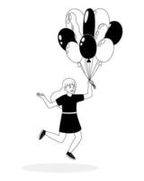 Girl happily running while holding a bunch of balloons in a playful embrace vector