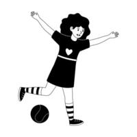 Girl plays joyfully with a ball on a sunny day in a playground with a heart design on her shirt vector