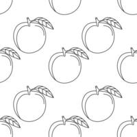 Fruit pattern with simple line drawings of peaches on a white background vector