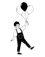 Child joyfully holding colorful balloons while walking in a cheerful manner vector