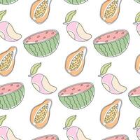 Colorful fruit pattern featuring watermelon and papaya on a white background vector
