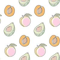Colorful fruit pattern featuring apricots and avocados on a white background vector