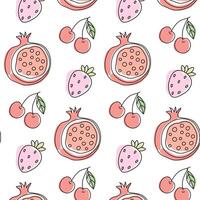 Colorful fruit pattern featuring cherries, strawberries, and pomegranates on a light background vector