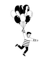 Boy joyfully running while holding colorful balloons at a festive celebration vector