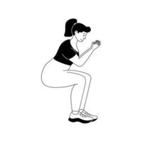 Person demonstrating proper squat technique in a fitness routine vector