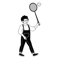 Child practicing tennis skills while walking on a court in a playful manner vector