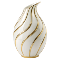 Elegant Porcelain Vase with Curved Teardrop Shape and Gold Swirling Lines on Transparent Background png