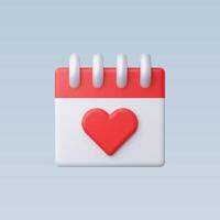 3d Realistic Calendar with Heart Icon vector