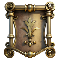 Ornate Bronze Shield with Intricate Scrollwork and Gilded Accents in Baroque Style png